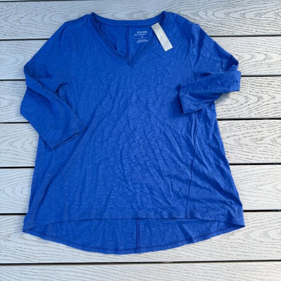 Chicos Cotton Slub Easy V Neck Tee Size 2 (Large)  Corsican Blue 3/4 Sleeve NWT - Picture 5 of 6